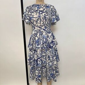 Blue Floral Tiered Midi Dress - Unbranded